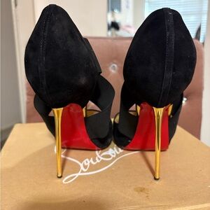 Christian Louboutin Black Heels with Red Soles and Gold Stilettos